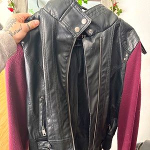 Pleather jacket with hood